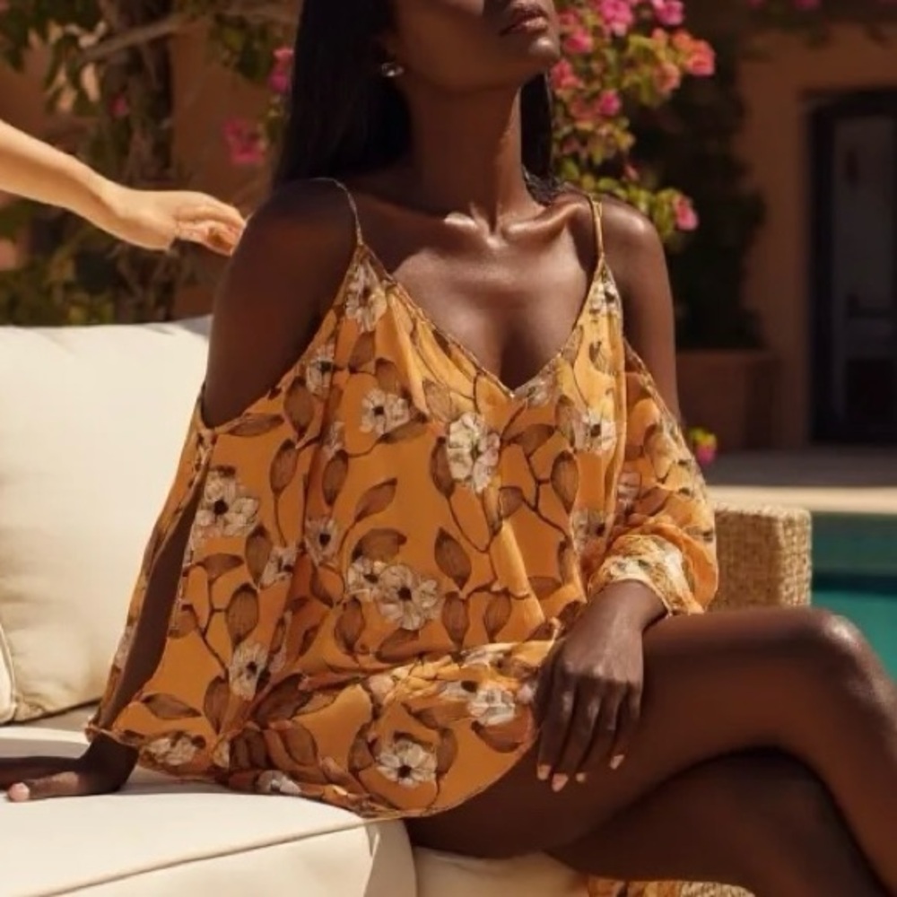 WET Swimwear Marraekesh Mia Beach Cover Up Small Slit Cold Shoulder Marigold